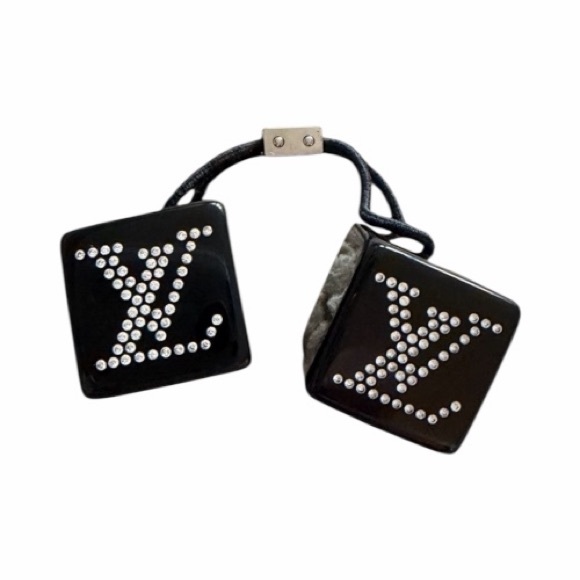 Louis Vuitton Accessories - Louis Vuitton Crystal Monogram Hair Cube Tie Black Resin LV Logo